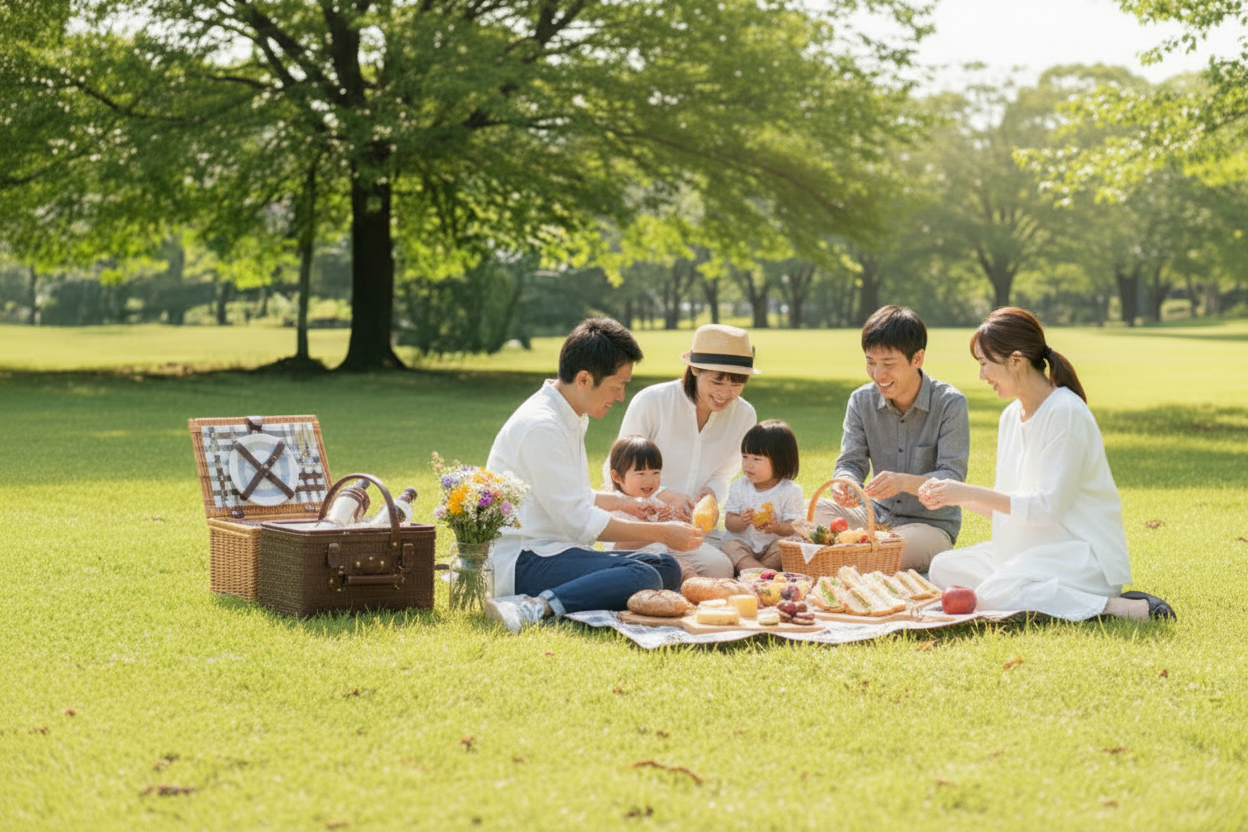 中央配置の家族ピクニック